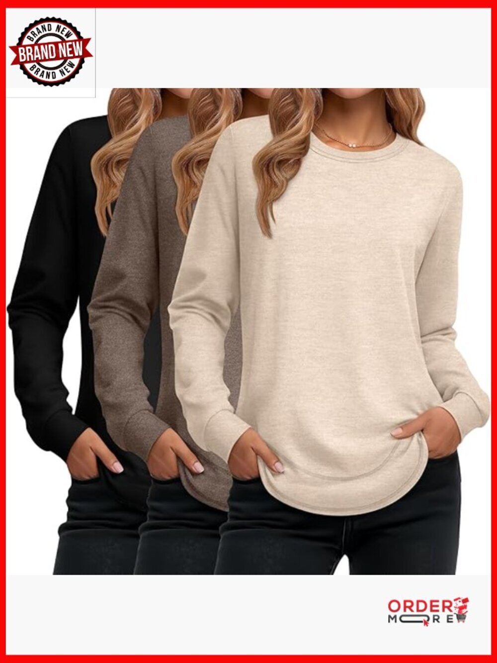 3 Pack Long Sleeve Tunic Tops Casual Loose Fit Pullover Sweatshirts for Women